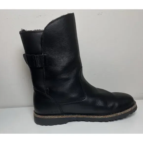 Birkenstock Uppsala Shearling Leather Boots Women’s 39 US Size 8 Black Buckle - Picture 3 of 8